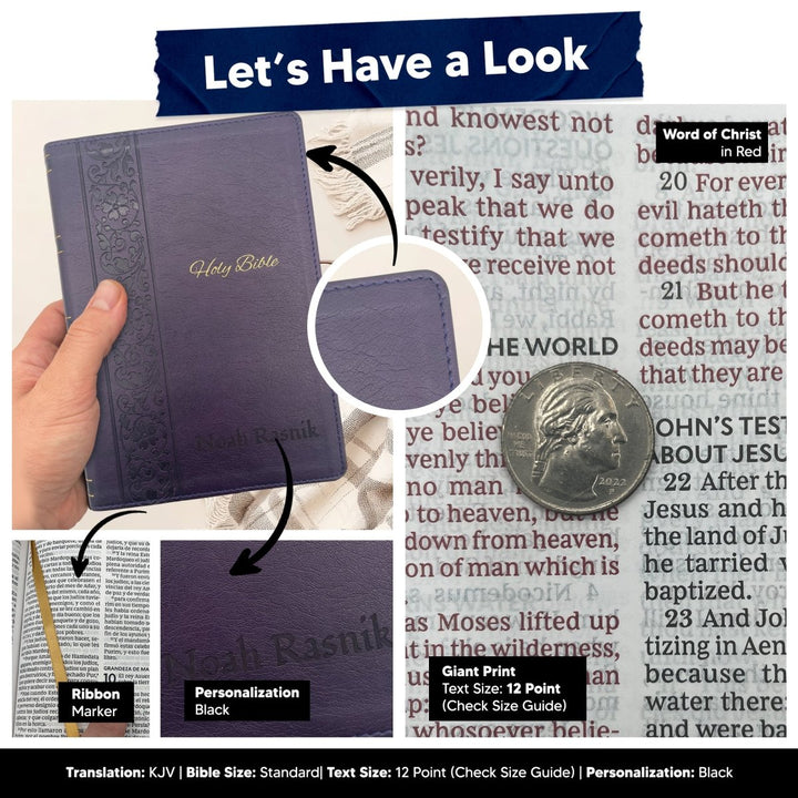 Custom KJV Large Print Holy Bible Faux Leather | Jesus Words in Red | Purple - Shepherds Shelf