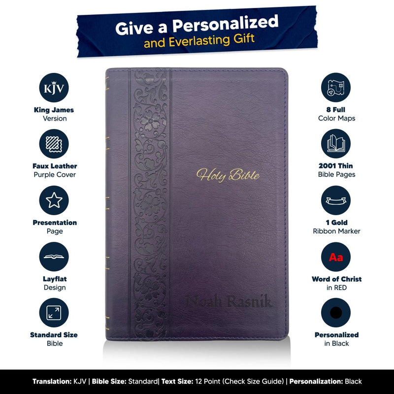 Custom KJV Large Print Holy Bible Faux Leather | Jesus Words in Red | Purple