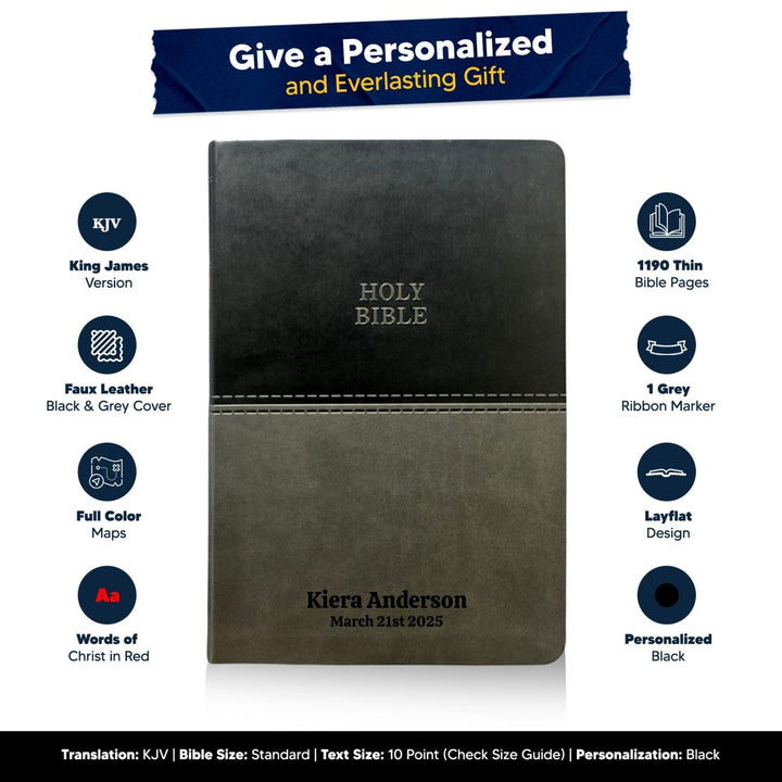 Custom KJV Thinline Red Letter Holy Bible | Large Print | Faux Leather | 2 Tone Gray - Shepherds Shelf