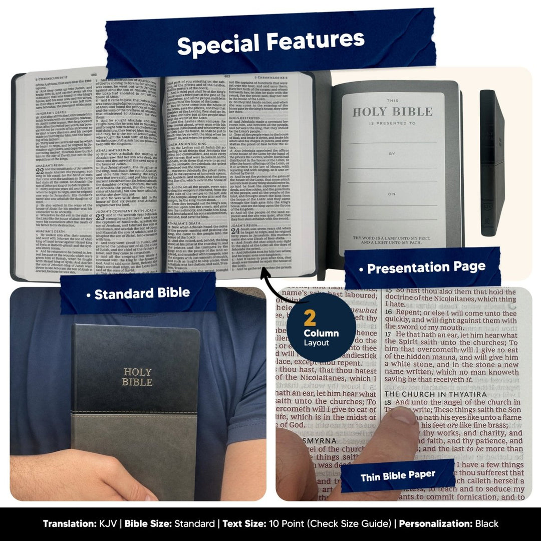 Custom KJV Thinline Red Letter Holy Bible | Large Print | Faux Leather | 2 Tone Gray - Shepherds Shelf
