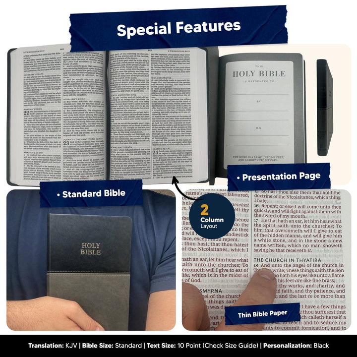 Custom KJV Thinline Red Letter Holy Bible | Large Print | Faux Leather | 2 Tone Gray - Shepherds Shelf