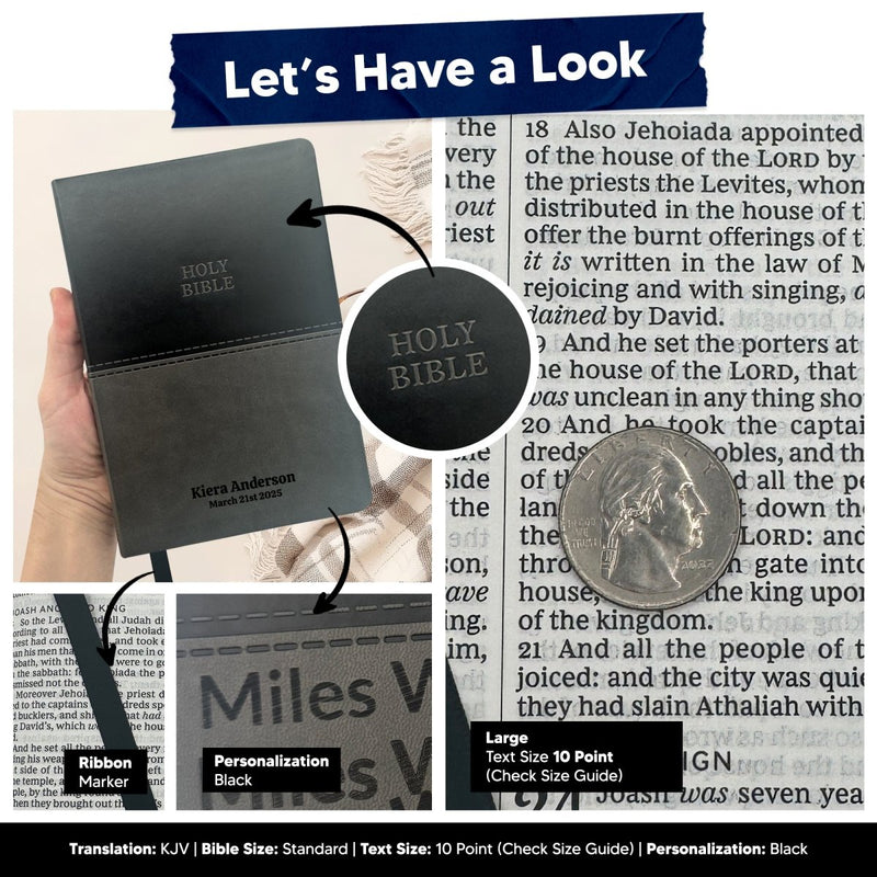 Custom KJV Thinline Red Letter Holy Bible | Large Print | Faux Leather | 2 Tone Gray