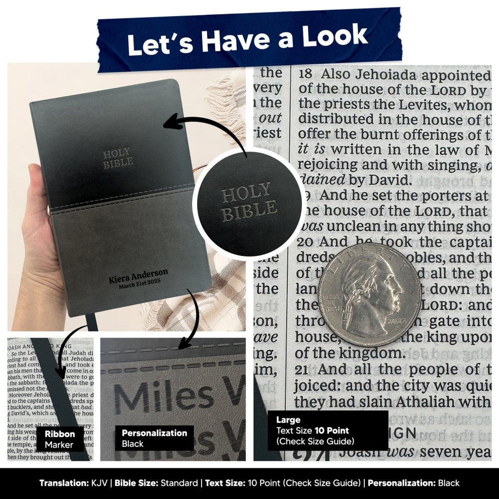 Custom KJV Thinline Red Letter Holy Bible | Large Print | Faux Leather | 2 Tone Gray - Shepherds Shelf