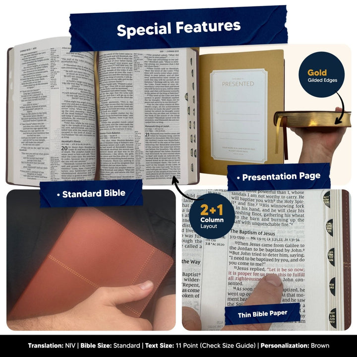 Custom NIV Center Column Reference Holy Bible Red Letter Bible | Large Print | Faux Leather - Shepherds Shelf