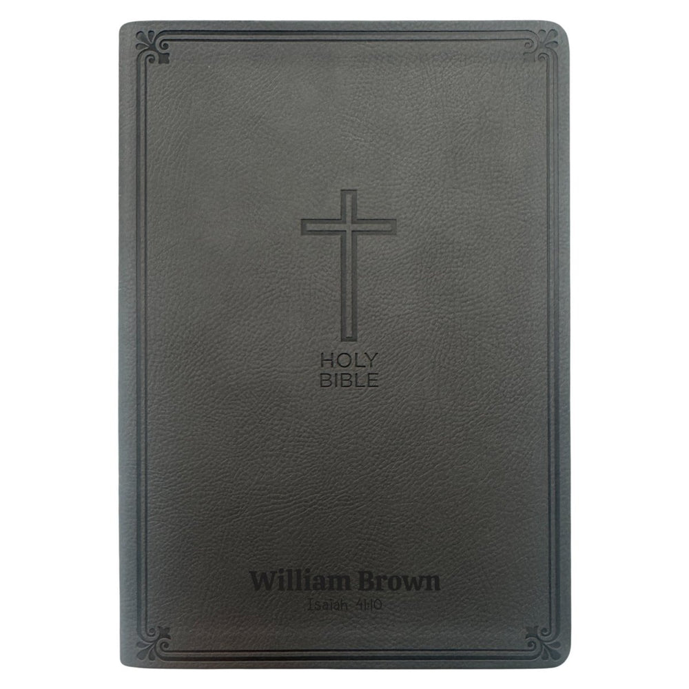 Custom NKJV Gray Thinline Red Letter Holy Bible | Large Print | Faux Leather