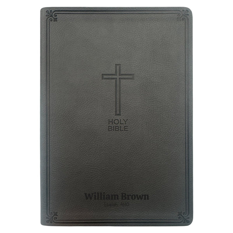 Custom NKJV Gray Thinline Red Letter Holy Bible | Large Print | Faux Leather