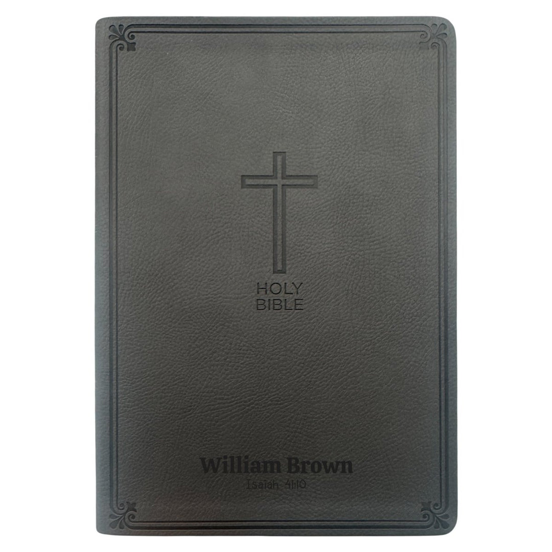 Custom NKJV Gray Thinline Red Letter Holy Bible | Large Print | Faux Leather - Shepherds Shelf