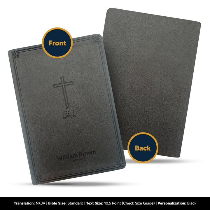 Custom NKJV Gray Thinline Red Letter Holy Bible | Large Print | Faux Leather - Shepherds Shelf
