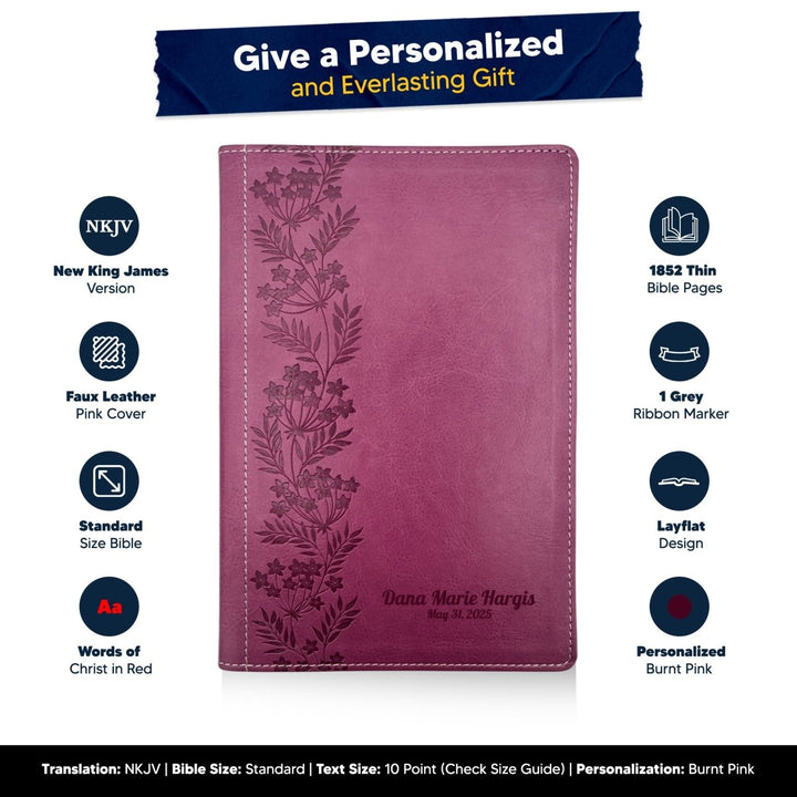 Custom NKJV Pink Holy Bible Red Letter | Large Print | Faux Leather - Shepherds Shelf