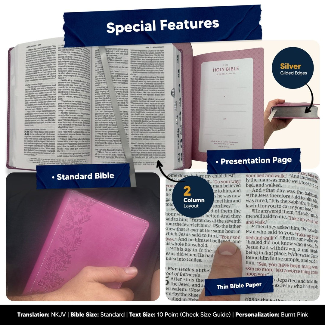 Custom NKJV Pink Holy Bible Red Letter | Large Print | Faux Leather - Shepherds Shelf