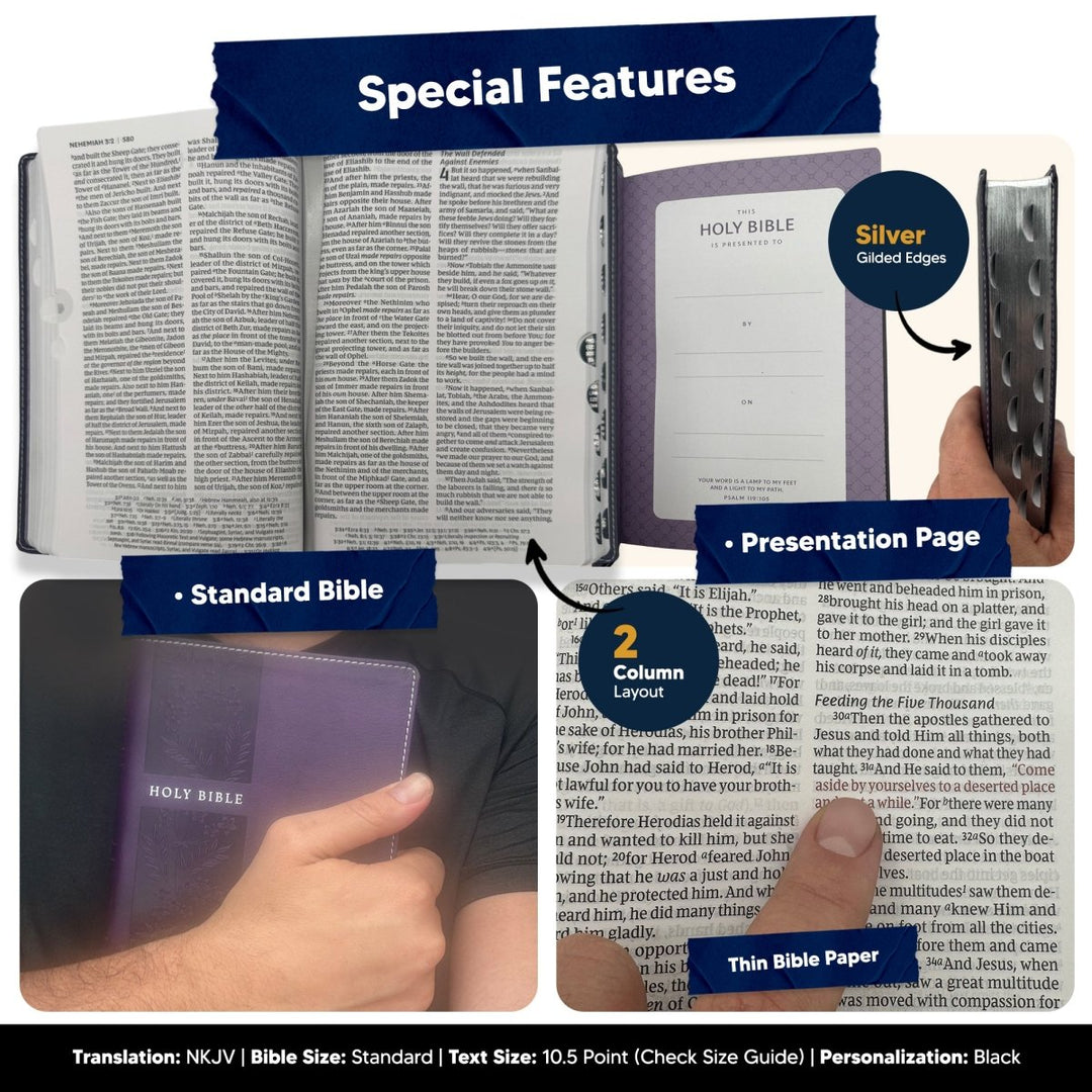 Custom NKJV Purple Holy Bible Red Letter Reference Bible | Large Print | Faux Leather - Shepherds Shelf