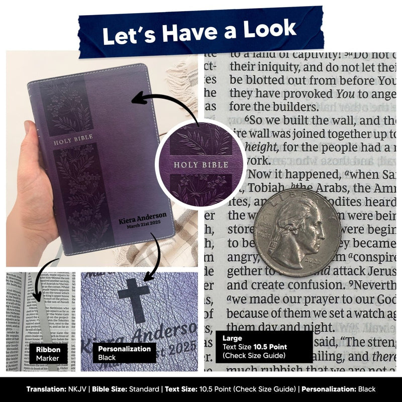 Custom NKJV Purple Holy Bible Red Letter Reference Bible | Large Print | Faux Leather