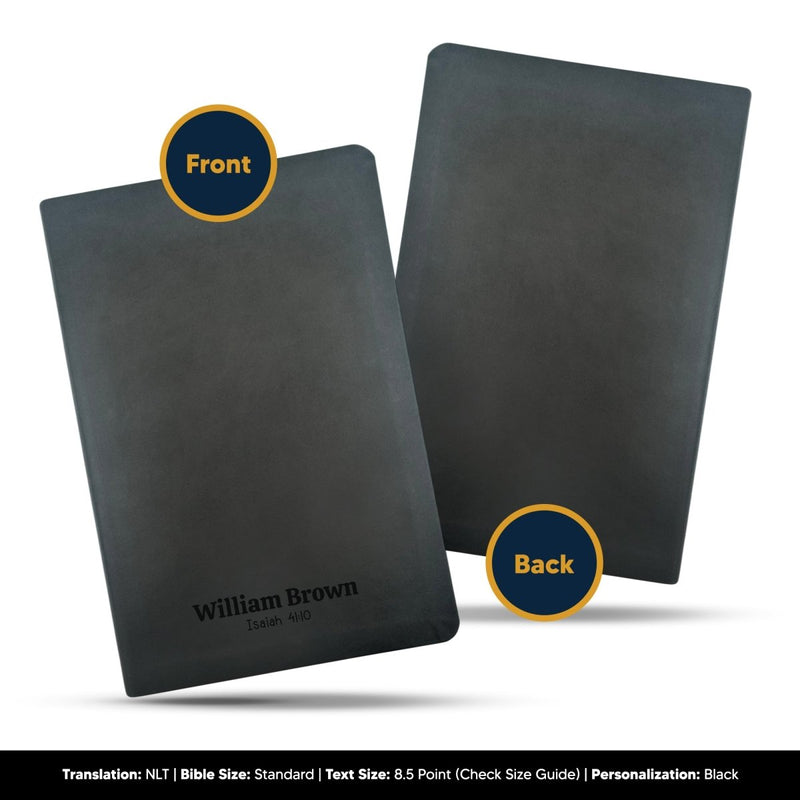 Custom NLT Black Personalized Holy Bible | Small Print | Thinline Faux Leather Lay Flat