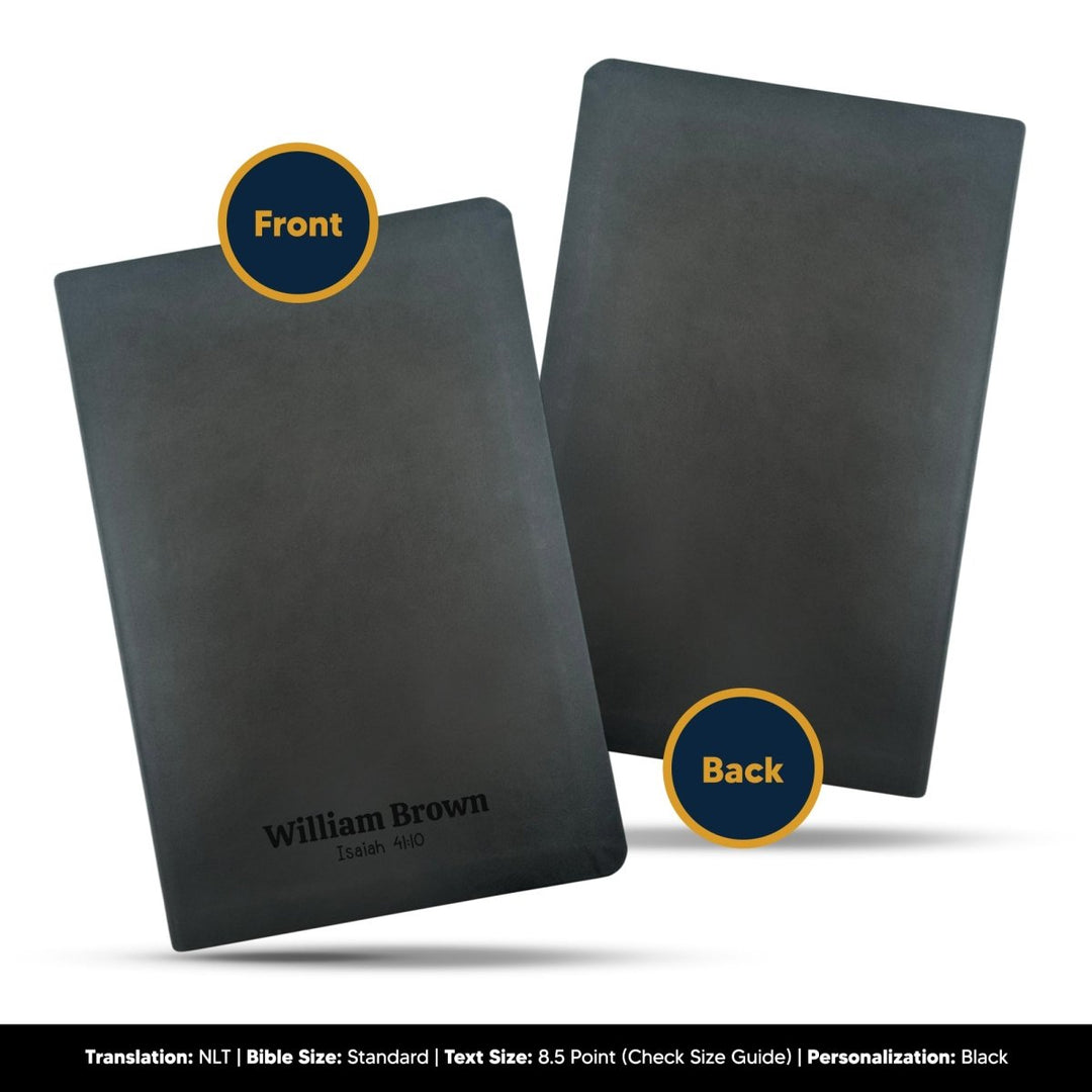 Custom NLT Black Personalized Holy Bible | Small Print | Thinline Faux Leather Lay Flat - Shepherds Shelf