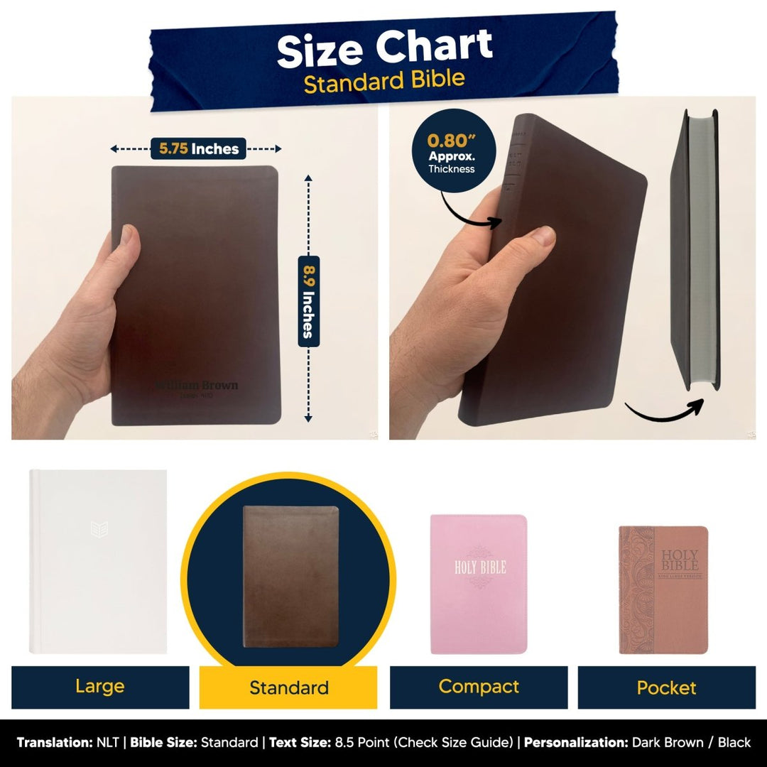 Custom NLT Brown Personalized Holy Bible | Small Print | Thinline Faux Leather Lay Flat - Shepherds Shelf