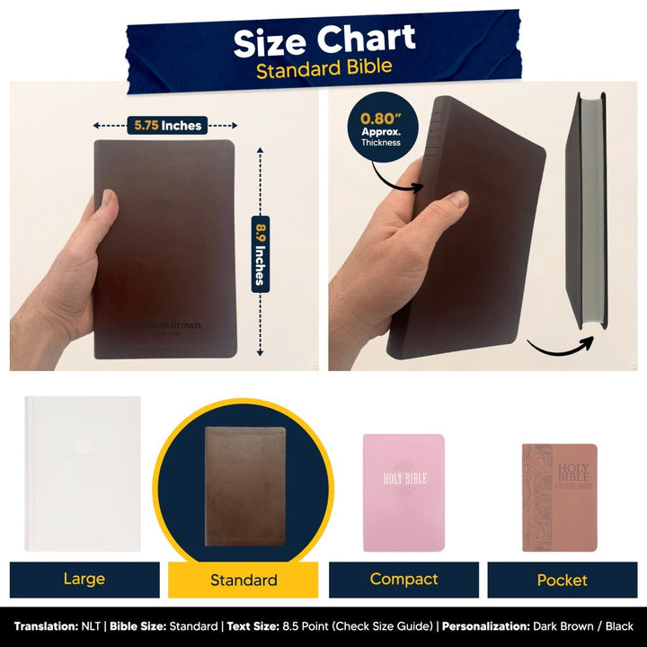 Custom NLT Brown Personalized Holy Bible | Small Print | Thinline Faux Leather Lay Flat - Shepherds Shelf
