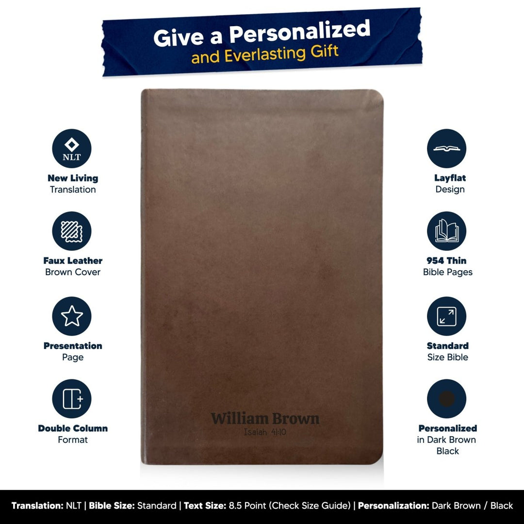 Custom NLT Brown Personalized Holy Bible | Small Print | Thinline Faux Leather Lay Flat - Shepherds Shelf