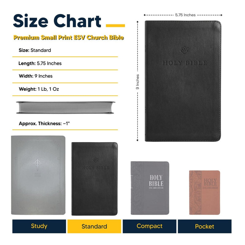 ESV Black Standard Size Premium Holy Bible Small Print  | Lay Flat