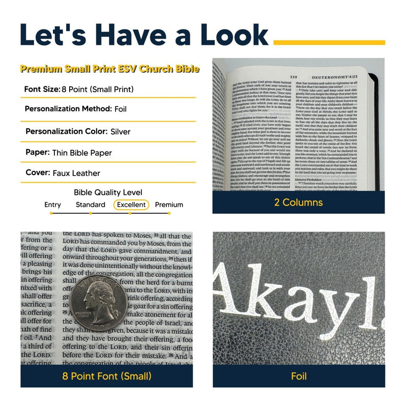 ESV Black Standard Size Premium Holy Bible Small Print  | Lay Flat