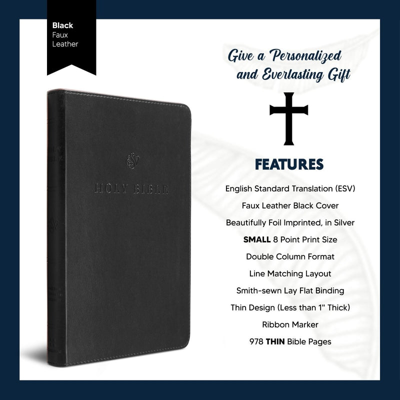 ESV Black Standard Size Premium Holy Bible Small Print  | Lay Flat