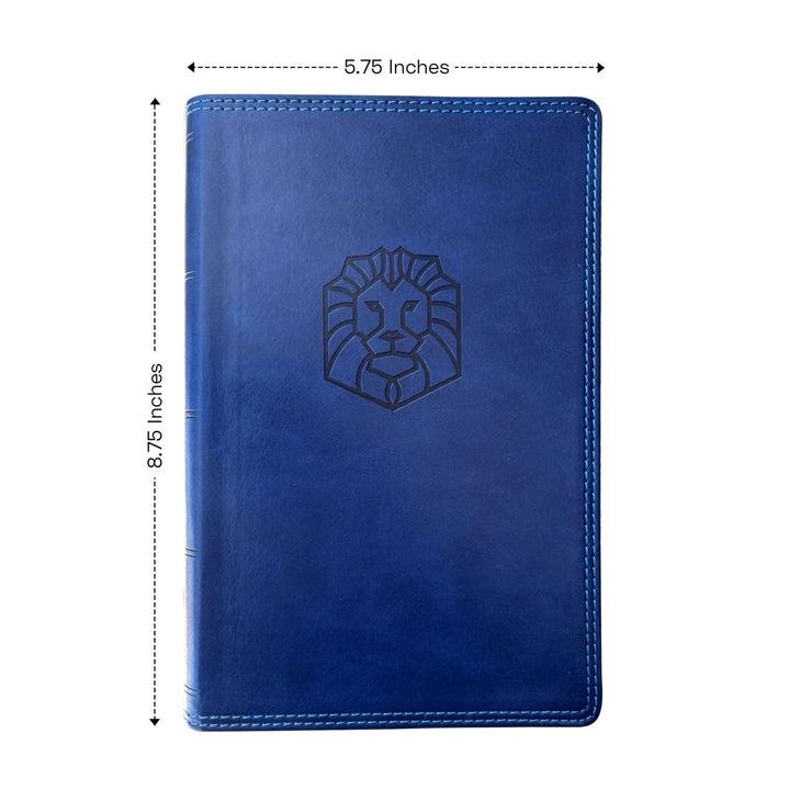 Custom Personalized Blue NKJV Kids Bible Lion Emblem Faux Leather Cover New King James Version Translation with Study Features | Shepherds Shelf - Shepherds Shelf