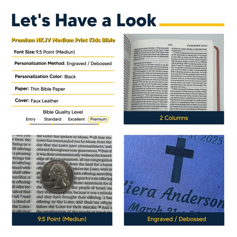 NKJV Blue Standard Kids Holy Bible Medium Print | Lion Emblem