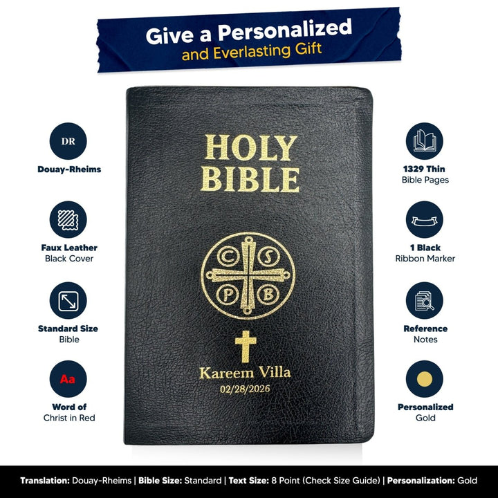 Custom Personalized Church Bible Douay-Rheims Small Print | Black - Shepherds Shelf