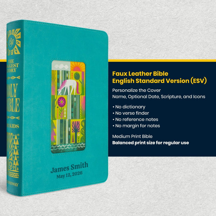 Custom Personalized Church Bible ESV The Biggest Story Bible Medium Print | Teal - Shepherds Shelf