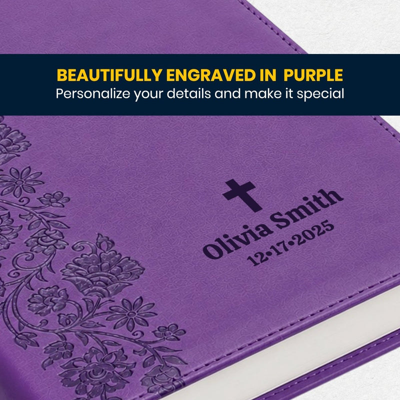 Custom KJV Giant Print End-of-Verse Reference Bible in Faux Leather Purple | Christian Gift for Bible Study