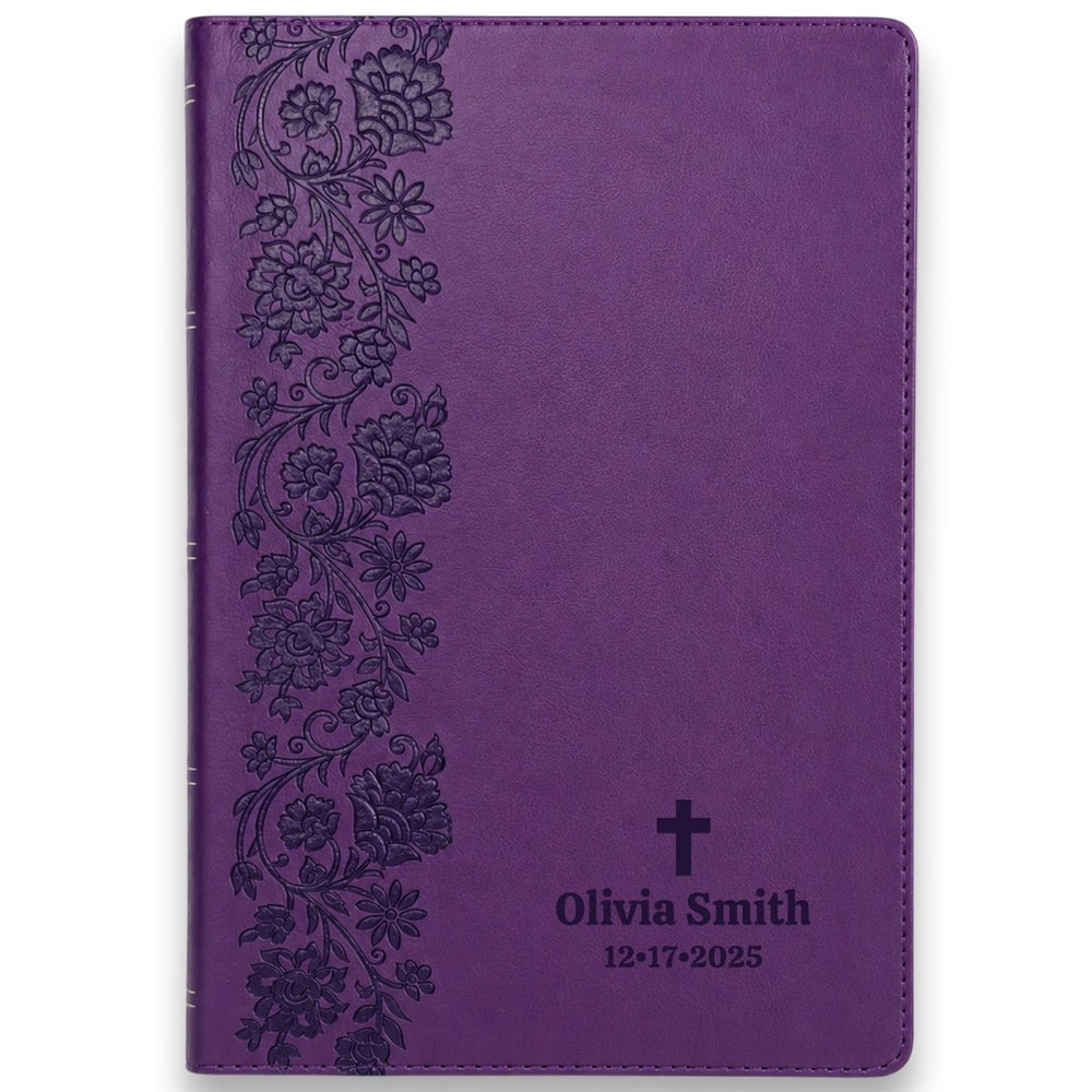 Custom KJV Giant Print End-of-Verse Reference Bible in Faux Leather Purple | Christian Gift for Bible Study
