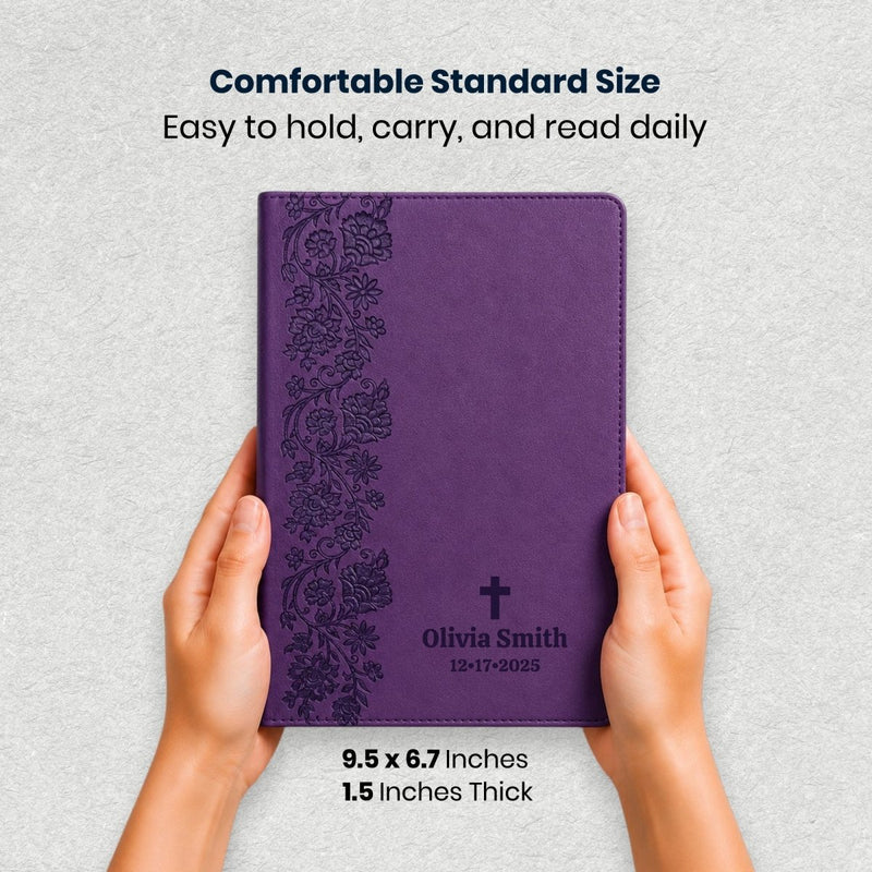 Custom KJV Giant Print End-of-Verse Reference Bible in Faux Leather Purple | Christian Gift for Bible Study