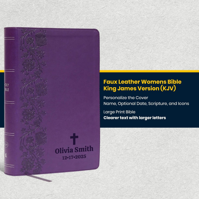 Custom KJV Giant Print End-of-Verse Reference Bible in Faux Leather Purple | Christian Gift for Bible Study