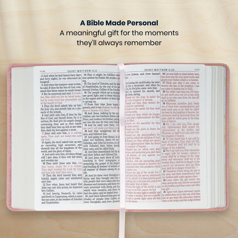 Custom KJV Medium Print Bible in Faux Leather Pink with Topical Scripture Verse Finder | Christian Gift for Everyday Faith