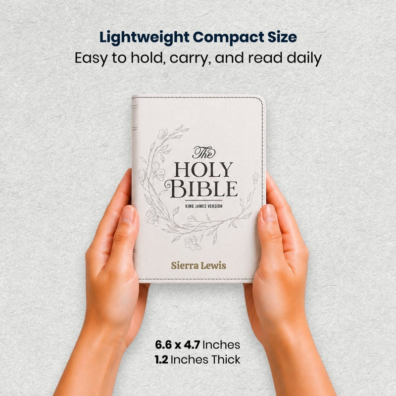 Custom KJV Medium Print Bible in Faux Leather White with One-year Bible Reading Plan | Christian Gift for Wedding