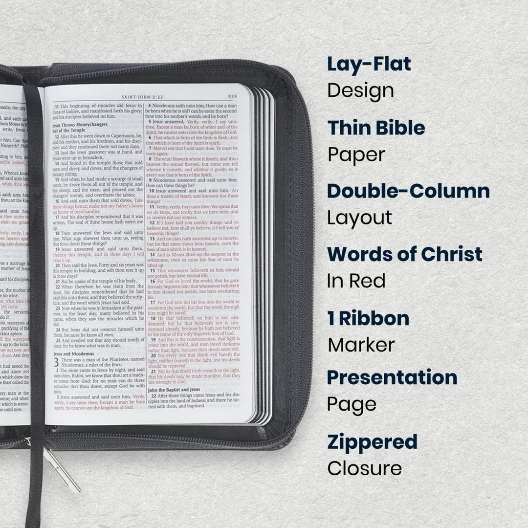 Custom Personalized Church Bible KJV Pocket Bible with Zipper Closure Extra Small Print | Black - Shepherds Shelf