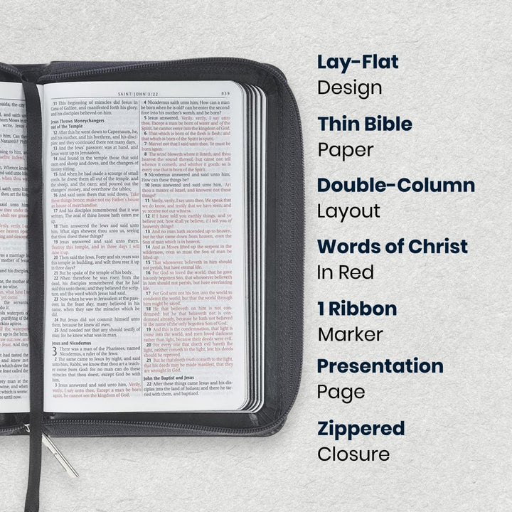 Custom Personalized Church Bible KJV Pocket Bible with Zipper Closure Extra Small Print | Black - Shepherds Shelf