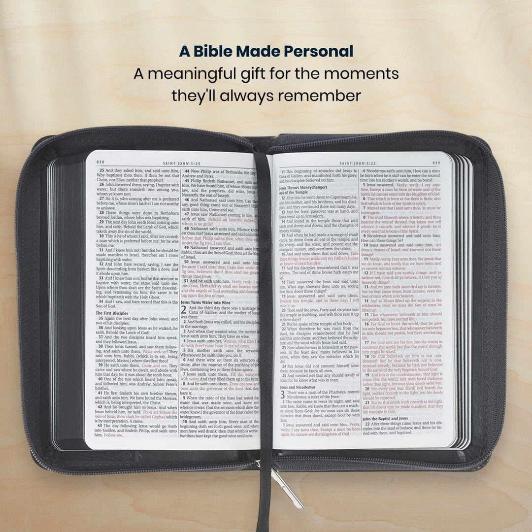 Custom Personalized Church Bible KJV Pocket Bible with Zipper Closure Extra Small Print | Black - Shepherds Shelf