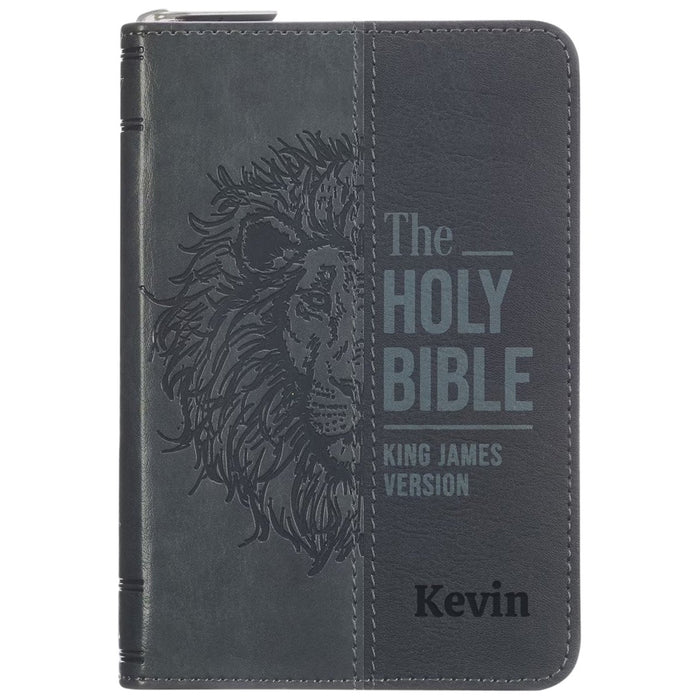 KJV Black Zipped Pocket cover with sample personalization; example text is not preselected