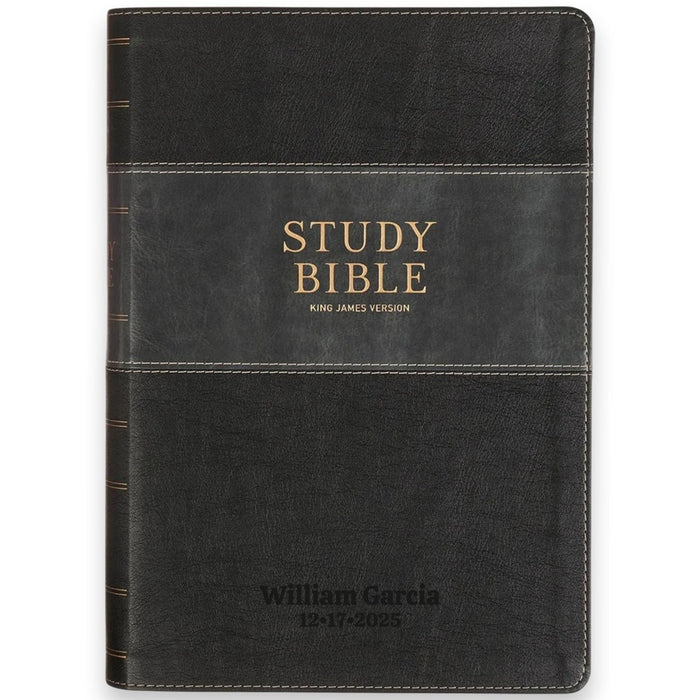 Custom KJV Large Print Study Bible in Faux Leather Black with Family Record: Marriages Births Adoptions | Christian Gift for Easter