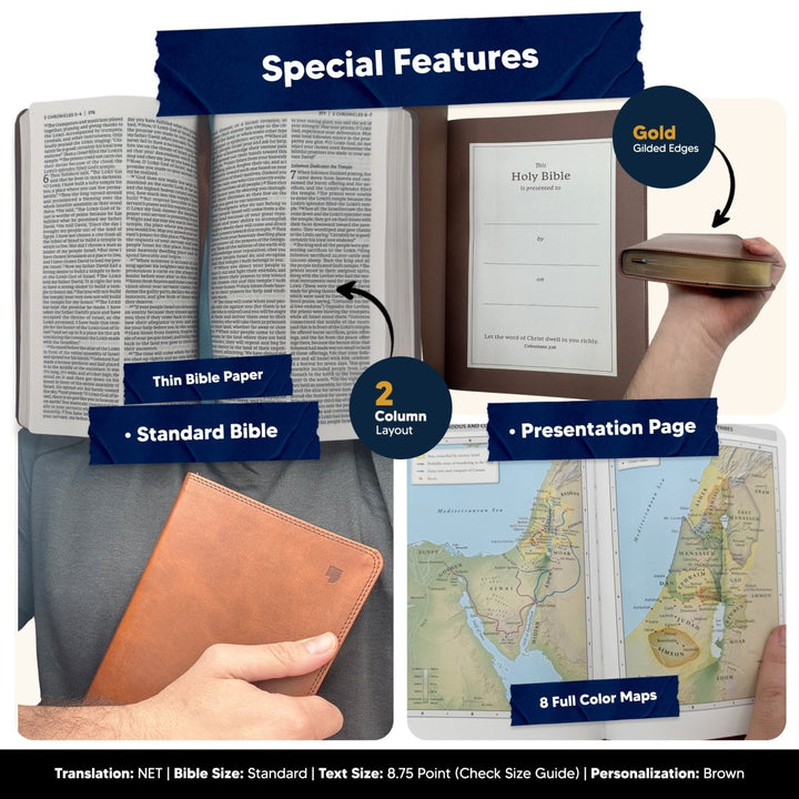 Custom Personalized Church Bible NET Thinline Bible Medium Print | Brown - Shepherds Shelf