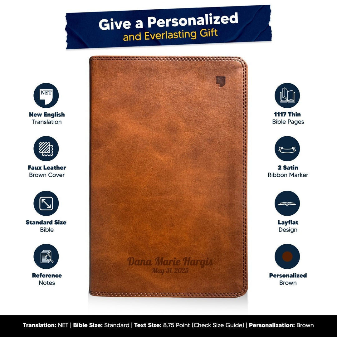 Custom Personalized Church Bible NET Thinline Bible Medium Print | Brown - Shepherds Shelf