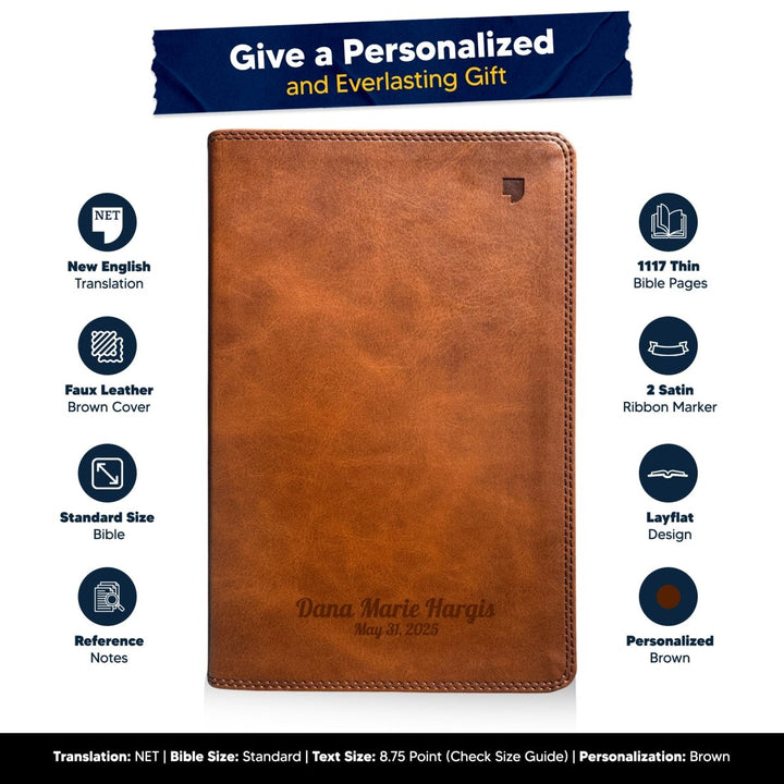 Custom Personalized Church Bible NET Thinline Bible Medium Print | Brown - Shepherds Shelf