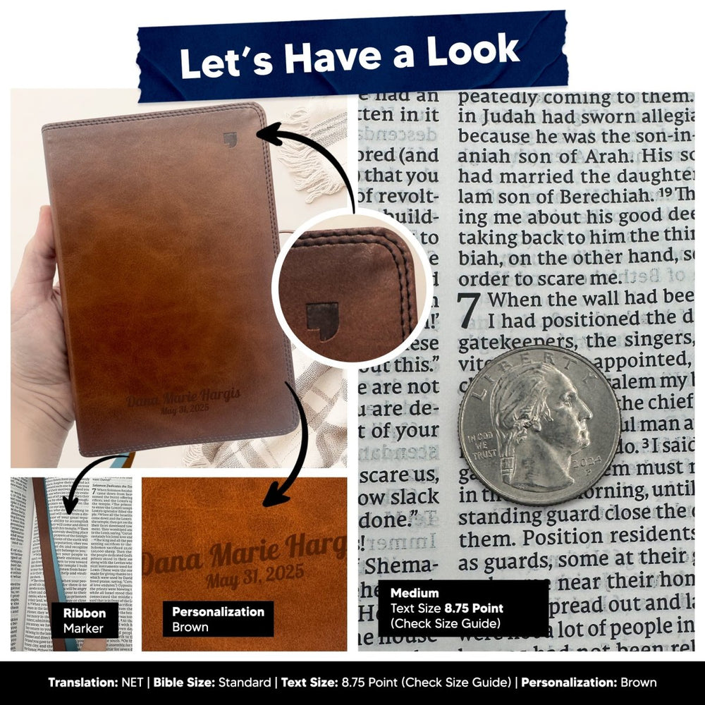 Custom Personalized Church Bible NET Thinline Bible Medium Print | Brown - Shepherds Shelf
