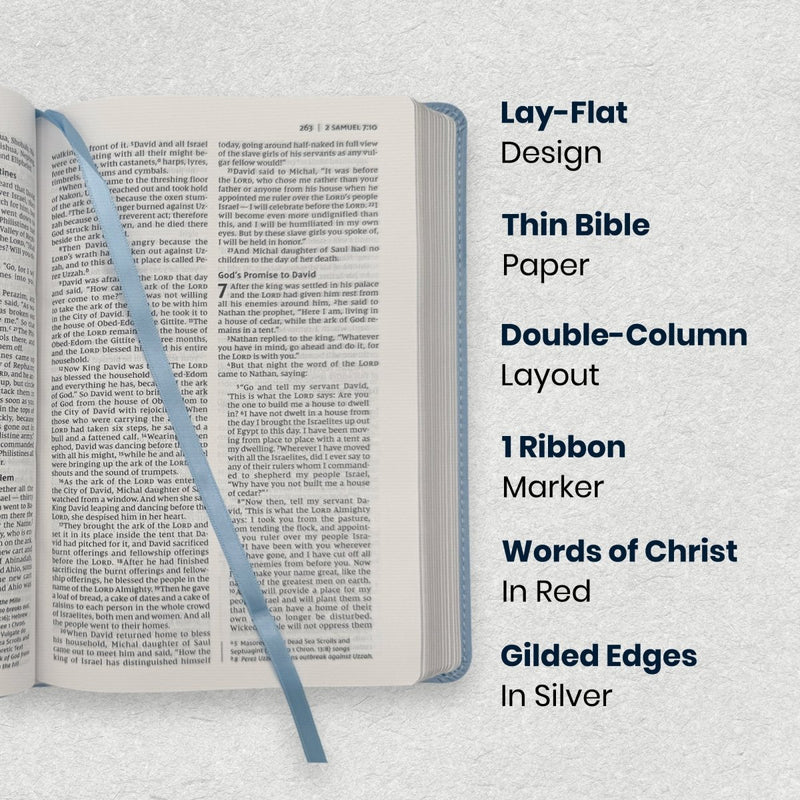 Custom NIV Medium Print Baby Gift Bible in Faux Leather Blue with 24 Full-color Family Memory Pages | Christian Gift for New Baby