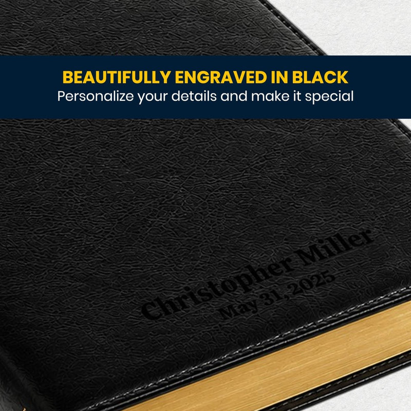 Custom NKJV Medium Print All-in-One Study Bible in Faux Leather Black | Christian Gift for Bible Study