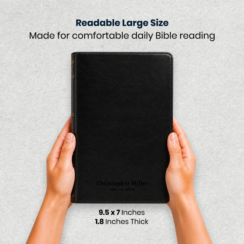 Custom NKJV Medium Print All-in-One Study Bible in Faux Leather Black | Christian Gift for Bible Study