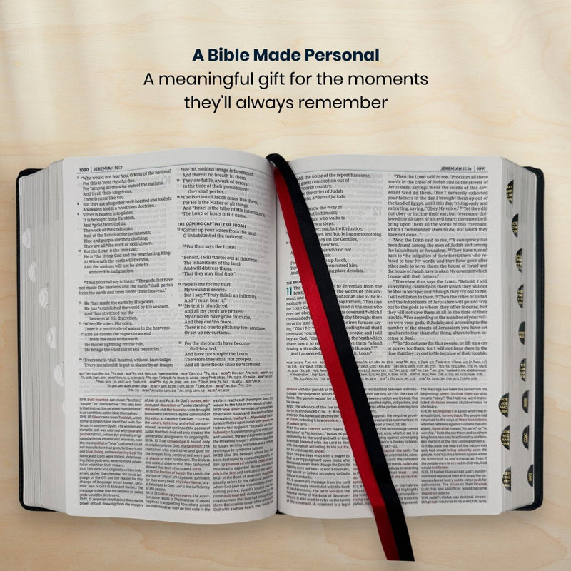 Custom NKJV Medium Print All-in-One Study Bible in Faux Leather Black | Christian Gift for Bible Study