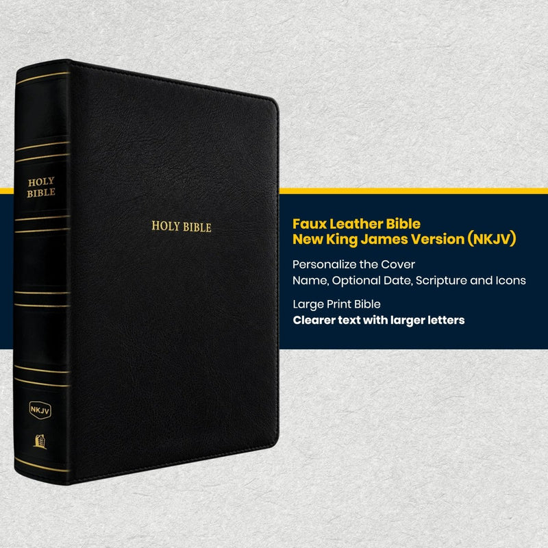 Custom NKJV Large Print Center-Column Reference Bible in Faux Leather Black | Christian Gift for Bible Study