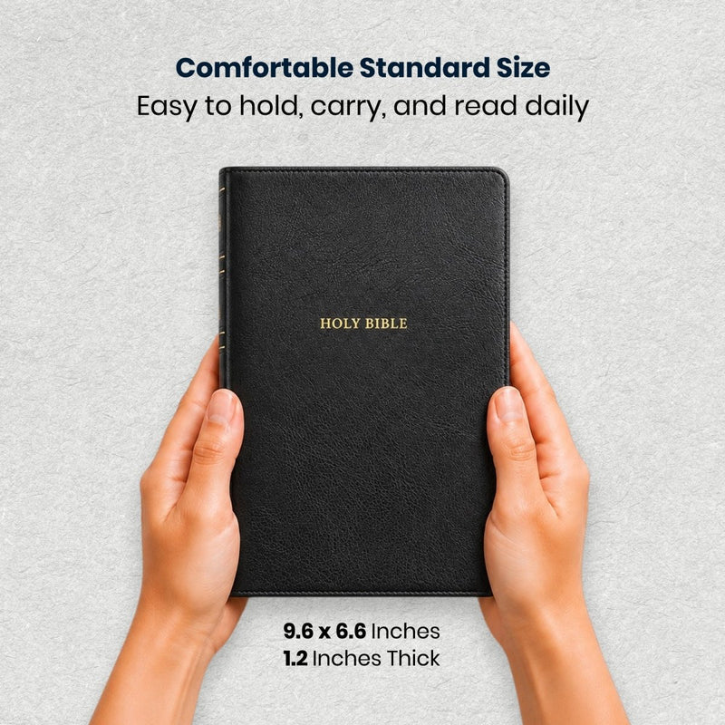 Custom NKJV Large Print Center-Column Reference Bible in Faux Leather Black | Christian Gift for Bible Study