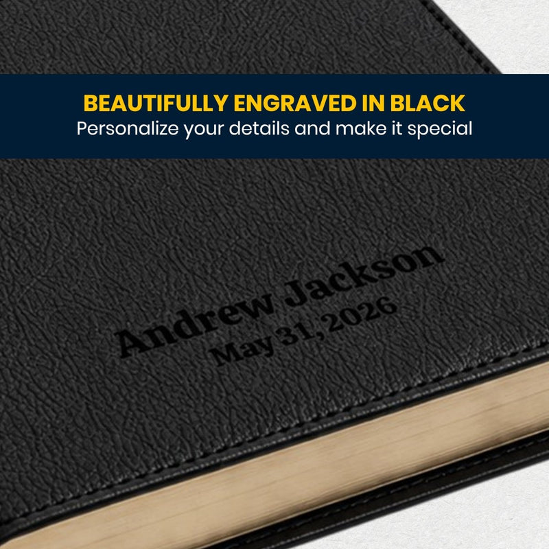 Custom NKJV Large Print Center-Column Reference Bible in Faux Leather Black | Christian Gift for Bible Study